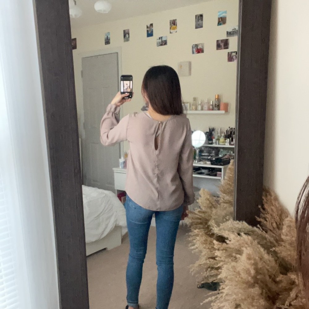 XS Tan Blouse with Ruffles - Picture 3 of 3